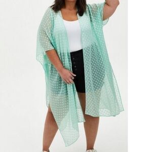 Torrid Green Sharkbite Clip-Dot Kimono Hearts Seafoam 1X